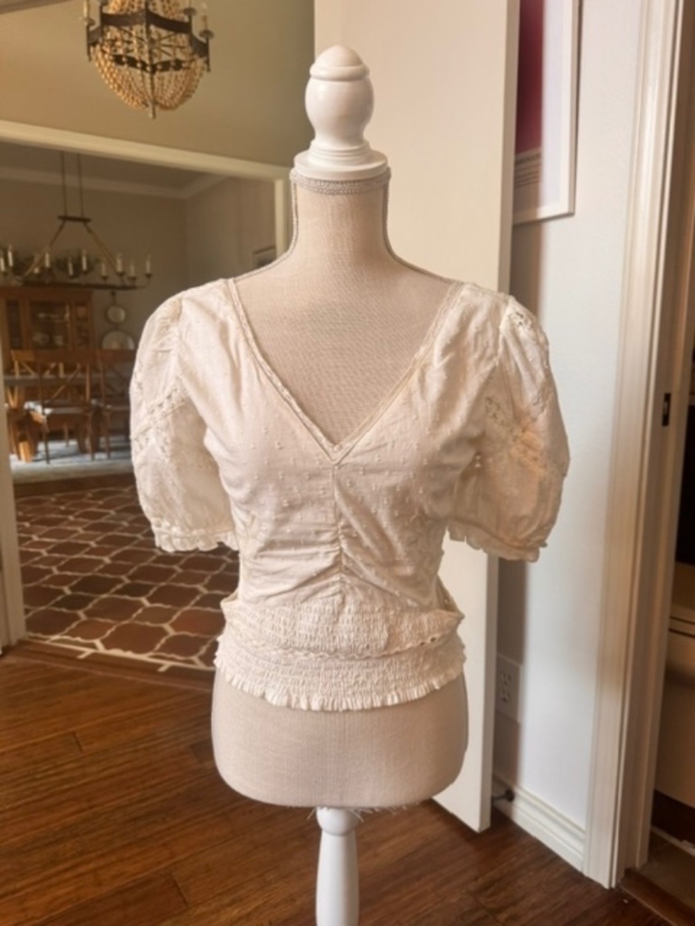 Anthropologie X Forever That Girl Swiss Dot Short Sleeve Top with Lace Trim - XS